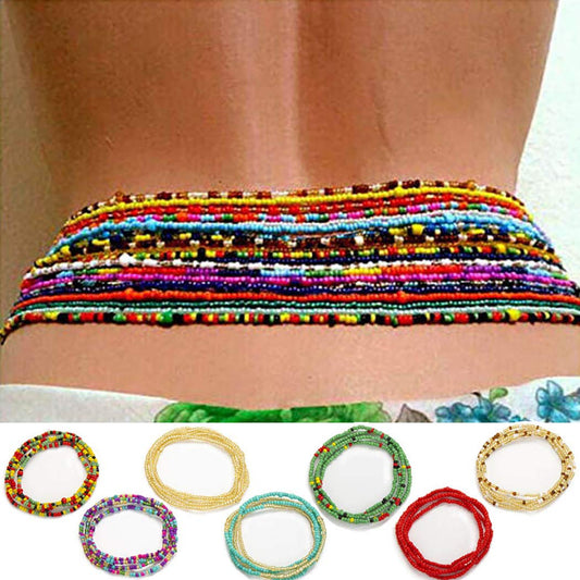 ELABEST African Waist Beads Chain Layered Belly Body Chain Beach 7Pack Waist Jewelry Body Accessories for Women